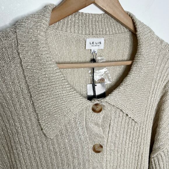 Le Lis Collection Womens Cropped Cardigan Sweater Large Beige Oatmeal Neutral - Picture 5 of 12